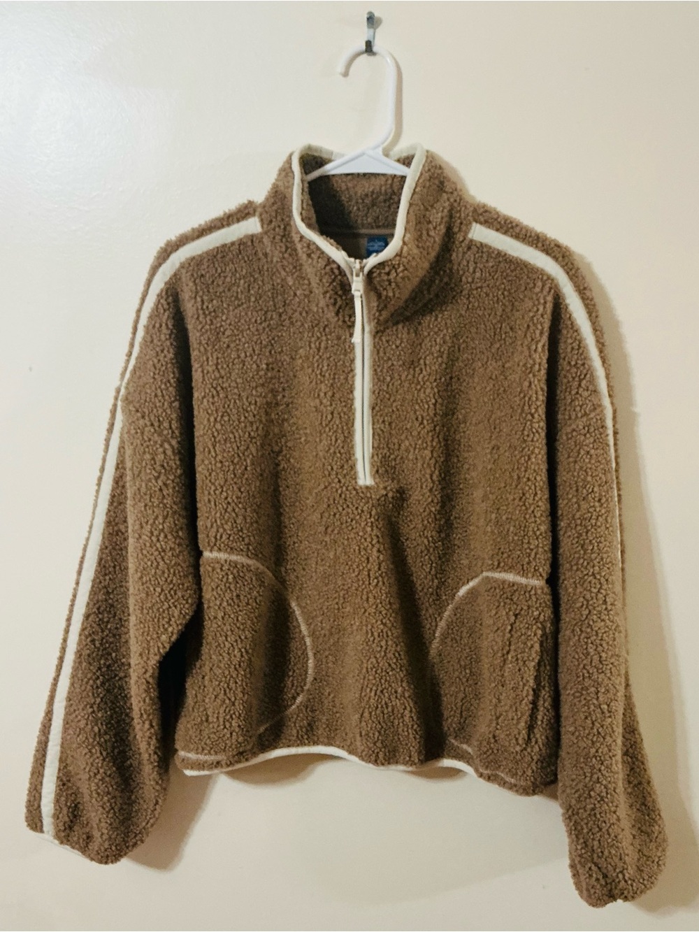 Brown Sherpa Half-Zip Pullover Jacket - Women - never not hustling - large